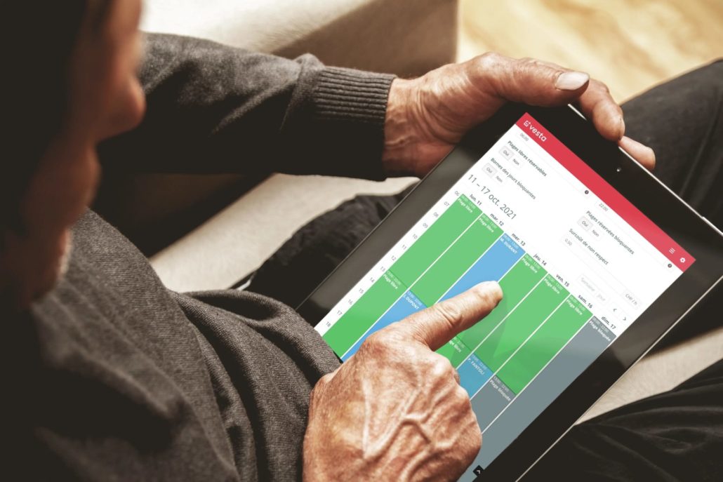 Old person using a tablet